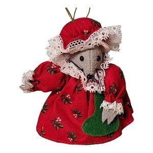 Vintage Mouse Red Dress & Cap Christmas Ornament Handmade